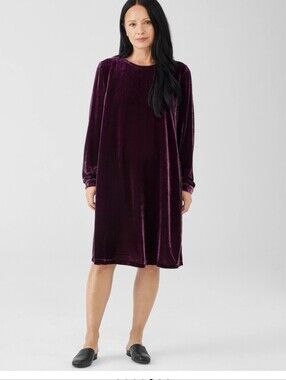 NWT eileen Fisher RED Velvet Long Sleeve Shift Dress